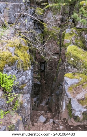 Hiking path down in a ravine