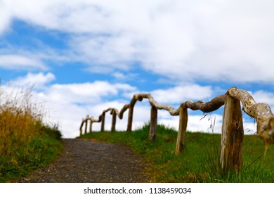 The hiking path on the plateau of Dolomites, Italy (Alpe di siusi) in autumn