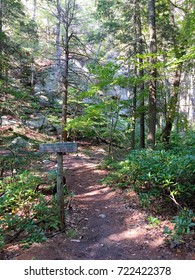 Hiking path sign to Eagle Cliff in the mountains in New Paltz, New York