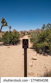 Hiking Path Sign Leading Straight Through Path In Joshua Tree