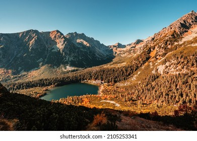 Hiking Popradske Lake To Ostrva Peak , Very Popular Hiking Destination In High Tatras National Park, Slovakia Nature