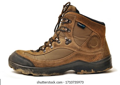 Hiking shoes and a white background, Sturdy hiking boots, strong hiking boots