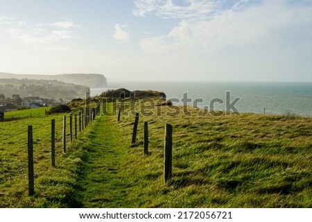 Hiking trail along the cliffs in Normandy (France)