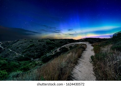 A Hiking Trail In The Hills Of Torrey Pines Under A Mesmerizing Blue Violet Night Sky In La Jolla, California USA.