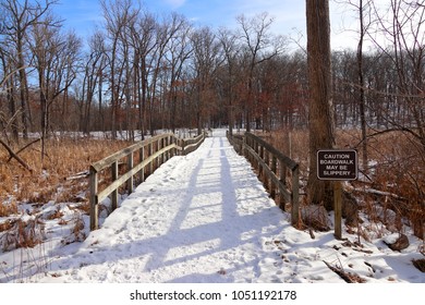 Hiking Trail At Kensington Metropark In Michigan USA.