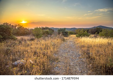 Hiking Trail On Hilltop In Cevennes National Park, Southern France