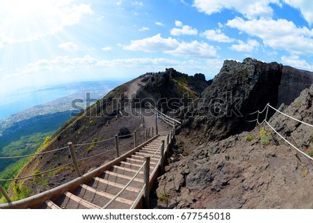 Hiking trail on Vesuvius volcano. Campania region, Italy