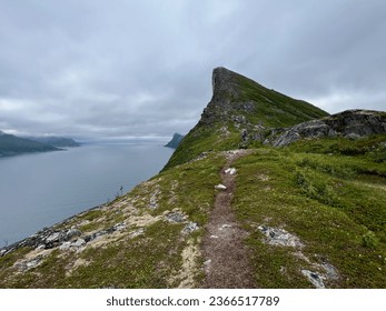 The hiking trail to the peak of the Segla mountain on Senja island in northern Norway