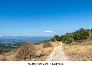 Hiking Trail In The Region Of Mont Ventoux Mountain And Dentelles De Montmirail Chain Of Mountains, Landscape Of Wine Making Region Of France, Provence, Vaucluse