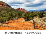 Hiking trail in scenic Sedona, Arizona with view of Cathedral Rock in the background