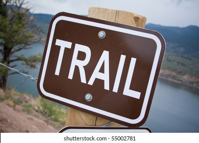 Hiking Trail Sign In The Mountains.