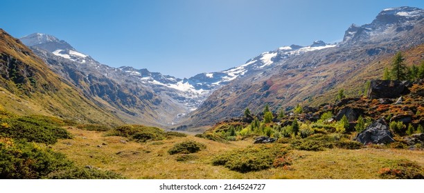 Hiking Trails In The Fex Valley (Switzerland) Offer Gorgeous Views When Walking From The Entrance Outside Sils Maria Towards Fex Glacier At The End. It's Located At An Height Of 1,800 To 2,000 Metres