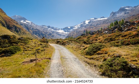 Hiking Trails In The Fex Valley (Switzerland) Offer Gorgeous Views When Walking From The Entrance Outside Sils Maria Towards Fex Glacier At The End. It's Located At An Height Of 1,800 To 2,000 Metres