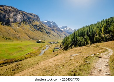 Hiking Trails In The Fex Valley (Switzerland) Offer Gorgeous Views When Walking From The Entrance Outside Sils Maria Towards Fex Glacier At The End. It's Located At An Height Of 1,800 To 2,000 Metres