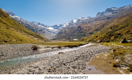 Hiking Trails In The Fex Valley (Switzerland) Offer Gorgeous Views When Walking From The Entrance Outside Sils Maria Towards Fex Glacier At The End. It's Located At An Height Of 1,800 To 2,000 Metres