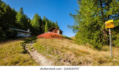 Hiking Trails In The Fex Valley (Switzerland) Offer Gorgeous Views When Walking From The Entrance Outside Sils Maria Towards Fex Glacier At The End. It's Located At An Height Of 1,800 To 2,000 Metres