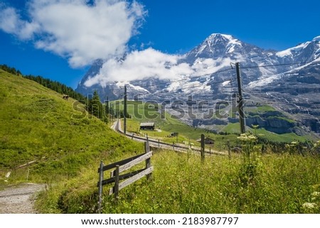 Hiking under the Monch and Eiger to Wengen from Kleine Scheidegg in the Berneses Oberland of Switzerland