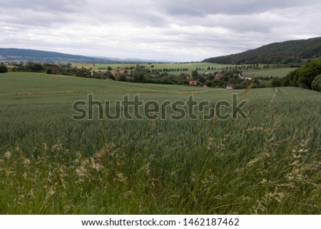 Hiking in the Weserbergland with wonderful views over the Weser valley. Here in the direction of Segelhorst, Hessian Oldendorf. Stock photo © 