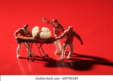 Hilarious Miniature Workers Performing Dental Procedures. Dental Office Art.