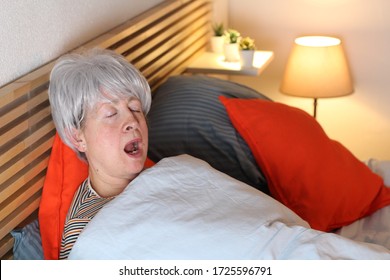 Hilarious Senior Woman Snoring In Bed
