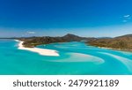 Hill Inlet Lookout. Whitehaven Beach in the Whitsundays, Queensland panoramic aerial view, Australia