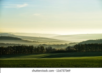 The hills in the fog. Morning landscape - Shutterstock ID 116737369