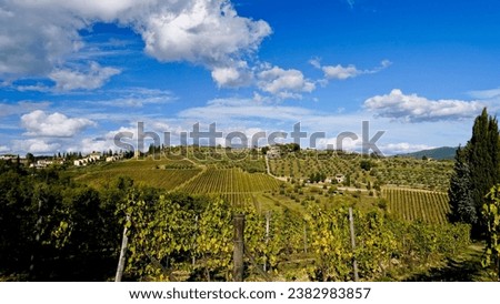 The hills and vineyards around Radda in Chianti on the Eroica route. Autumn landscape. Chianti, Tuscany. Italy