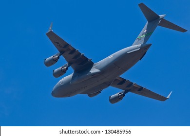 HILLSBORO, OR - AUG 5: Boeing C-17 Globemaster III Aircraft Fly By During Oregon Air Show At Hillsboro Airport On August 5, 2012 In Hillsboro, OR.