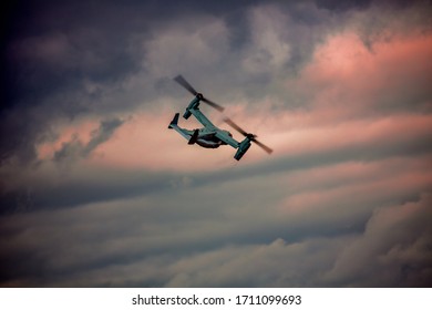 Hillsboro, Oregon - 8/7/2016:  An American Multi-mission, Tiltrotor Military Aircraft With Both Vertical Takeoff And Landing, Flying In An Air Show