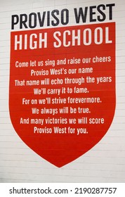 Hillside, Illinois, USA, February 16, 2022: Proviso West High School Sign Located Within The Indoor Track And Basketball Facility