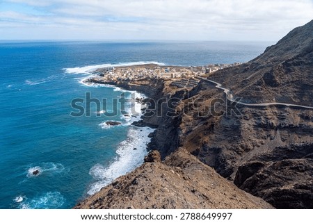 Hillside overlooking Ponta do Sol and pedestrian path, Paul Valley, Santo Antão Island-Cape Verde.