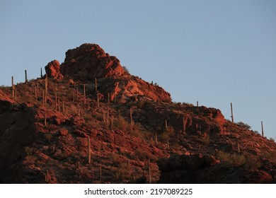 Hilltop Lit Up By The Morning Sun Located In The Tucson Mountains.