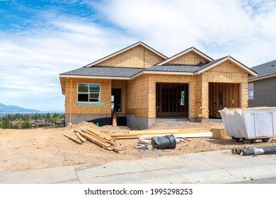 A Hilltop New Construction Home Being Built In The Mountains Of Liberty Lake, Washington, USA, A Suburb Of The City Of Spokane.	