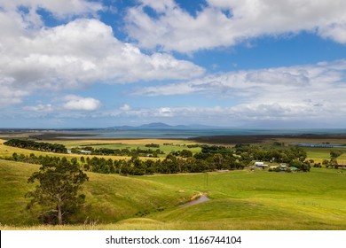 Hilly Landscape Near Toora, Victoria, Australia. In The Far; The Corner Inlet Marine And Coastal Park