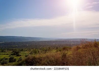 The Hilly Nature Of Eastern Europe. Background With Copy Space For Text Or Inscriptions, Toned