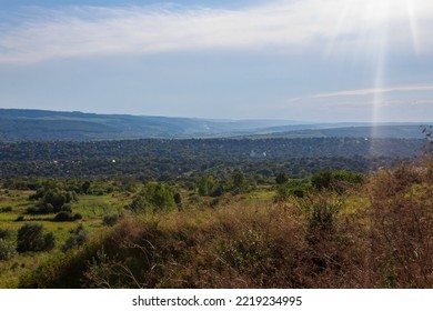 The Hilly Nature Of Eastern Europe. Background With Copy Space For Text Or Inscriptions, Toned