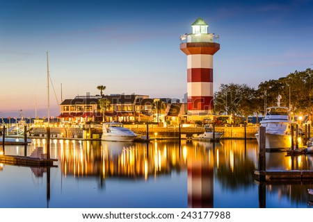 Hilton Head, South Carolina, lighthouse at twilight.