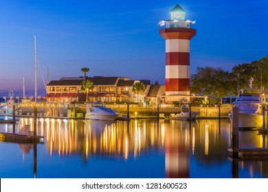 Hilton Head, South Carolina, USA lighthouse at dusk. 