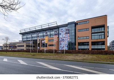 Hilversum, Netherlands, February 2017. Building Of The Dutch Branch Of The RTL Group Commercial Broadcasting Company At The Mediapark In Hilversum