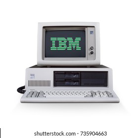 HILVERSUM, NETHERLANDS - October 14, 2017: The IBM 5160 is a version of the IBM PC with a built-in hard drive. Released on March 8, 1983. The 5100 series are knowns as one of the first home computers.