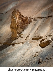 Himalaya mountains landscape. Rock and Sand formation at Pang. India, Ladakh, Sarchu Plain, Manali-Leh highway view, altitude 4300 m