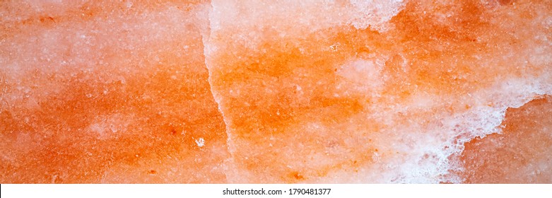 Himalayan Block Salt Texture, Copy Space. Natural Huge Crystal Pakistani Pink Salt Background, Top View. Himalayan Coral Pink Rock Salt, Banner 