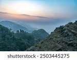 Himalayan foothills seen from the Hill Station of Mussoorie, Uttarakhand, India 