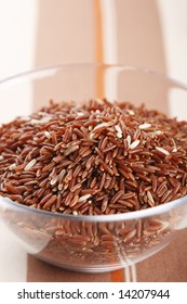 Himalayan Red Long Grain Rice In Glass Bowl, Shallow DOF