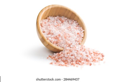 Himalayan salt in bowl on white background