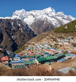 The Himalayan Settlement Of Namche Bazaar, An Important Sherpa Village Along The Everest Base Camp Trek In Nepal.