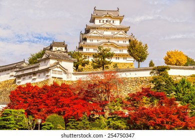 Himeji Castle, also called White Heron Castle, in autumn season, Japan.