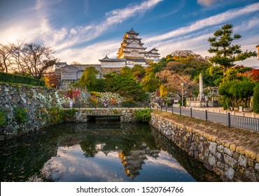 Himeji Castle in Himeji City at dramatic sunset, Hyogo Prefecture. Himeji Castle is a UNESCO World Heritage Site