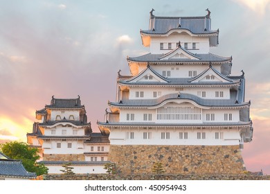 Himeji Castle historic landmark with sky sunset in himeji city, japan.