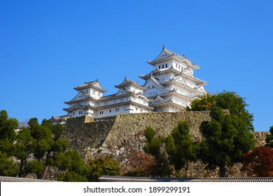 Himeji Castle which is set off against the blue sky